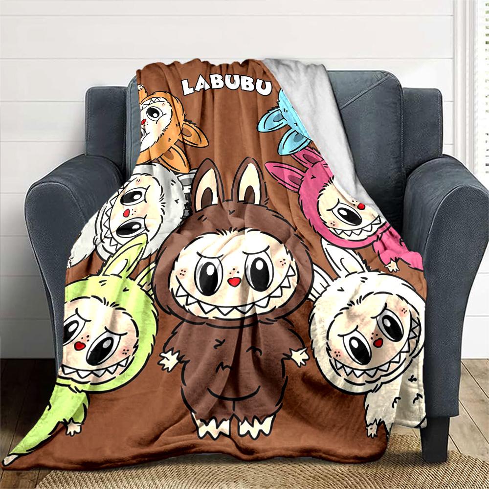 Labubu Blanket Comfortable Suitable for Seaside Couch Bedding for All Seasons Playful Design Unique Gift for Family and Friends Camping