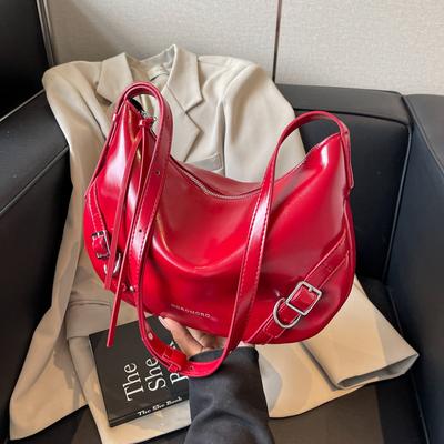 Large Capacity Simple Tote Bag for Women Versatile Red Wine One Shoulder Messenger Bags Travel Shopping Wallet Niche Fashion