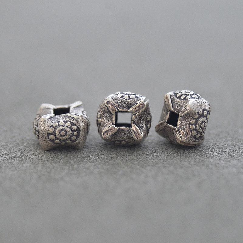 Artistic Antique-Style Thai Handmade Silver Spacer Beads: Square & Round DIY Bracelet Ornaments