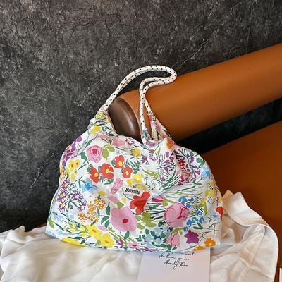 Japanese and Korean Ins Floral Cloth Large-capacity Foreign-style Shopping Bag Fresh Cloth Bag Personalized Underarm Hand Carry Shoulder Women's Bag