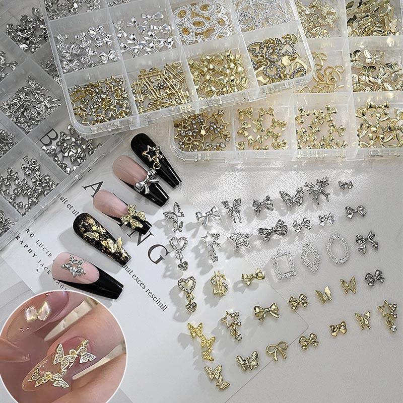 120pcs Bow Charms Nails Rhinestones for Nails Rhinestones Crystal Mini Ribbon Parts Nail Art Supplies MJZ11