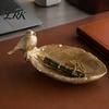 Stylish Home Accents Elegant Bird Leaf Shaped Trinket Dish, Resin Jewelry Tray, Vintage Gold Ring Decorative Entrance Tray Holder for Nightstand