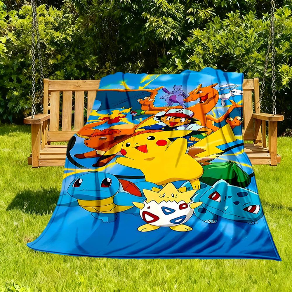 1PC Pokemon Characters Outdoor Flannel Throw Blanket - HD Printed Lightweight Soft Warm All-Season Blanket for Sofa, Bed, Travel, Camping 091