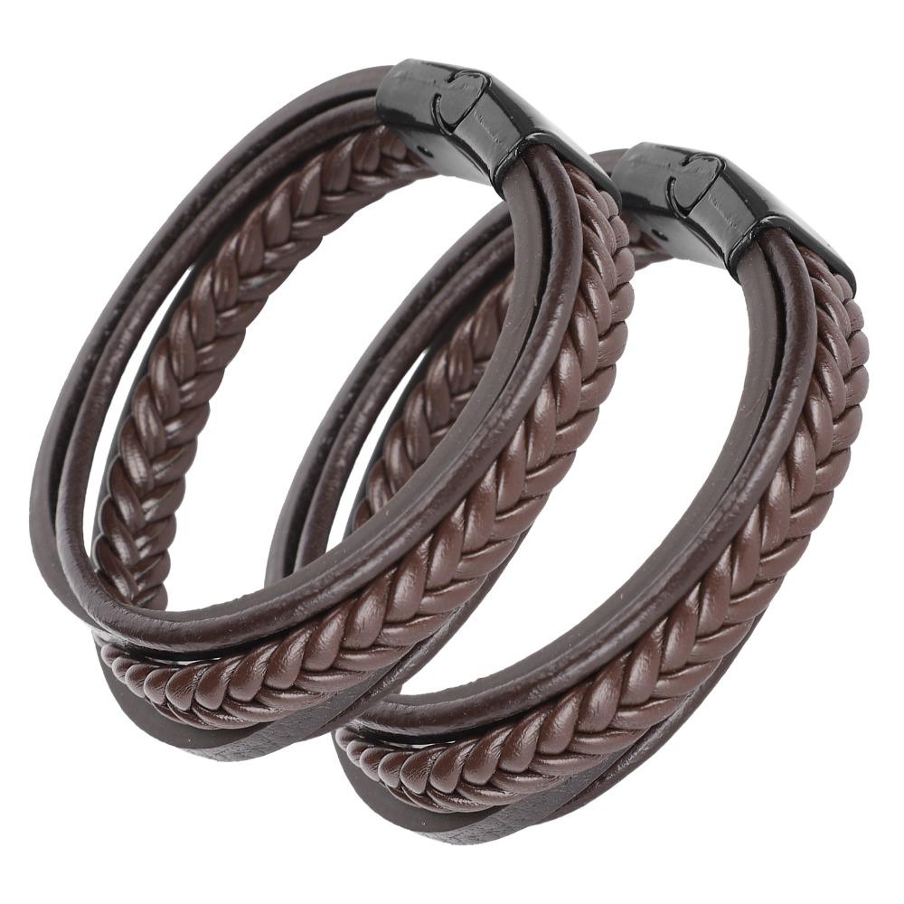 2pcs PU Leather Leather Bracelet Brown Multi-Strand Bracelet Fashion Braided Bracelet For Men