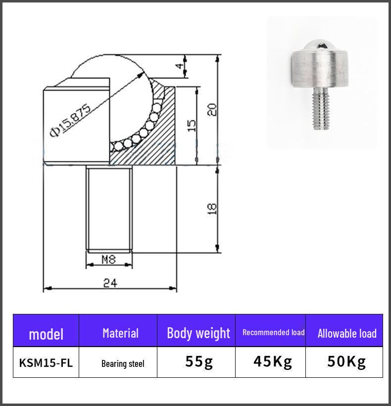 Precision Straight Tube Cylindrical Solid Bearing KSM12-FL Heavy Duty Ball Caster with Rod
