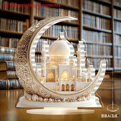 2D Flat Bohemian Style Acrylic Mosque Desktop Decoration, Ramadan Religious Theme, Home Decor Plaque Hanging Wall Art Decorative Garden Decoration for