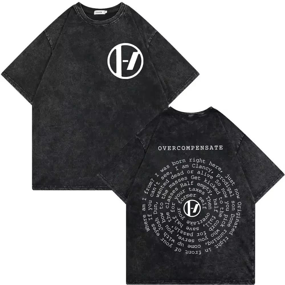 Fashion Vintage Washed T-shirts Casual Loose Pure Cotton T Shirt Streetwear Twenty One Pilots Clancy Tour