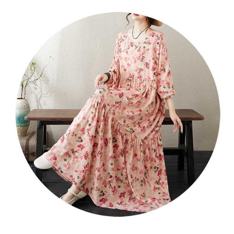 Round Neck Long Sleeve Loose Apparent Big Swing A-line Dress