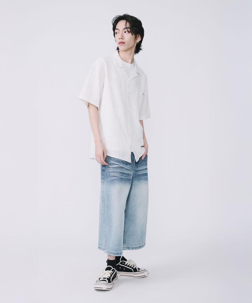 TEN PAST SEVEN Two-Tone Washed Denim Bermuda Pants
