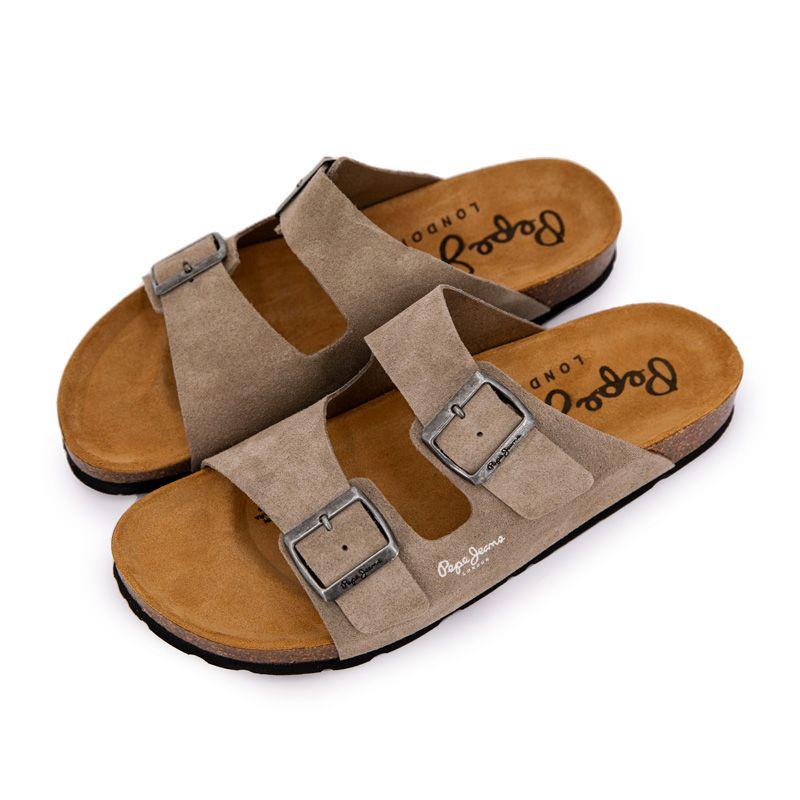 Herren Wildleder Pantoletten mit Doppelriemen und silberfarbenen Schnallen PEPE JEANS