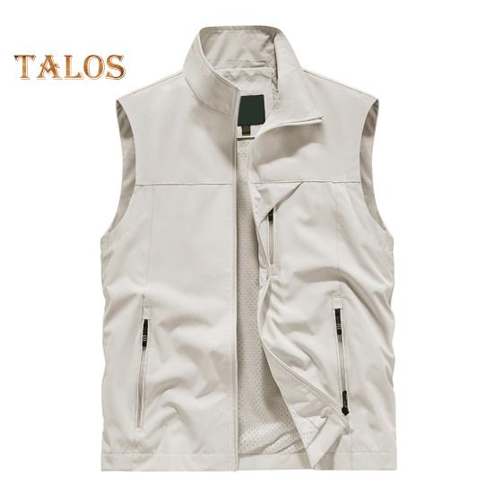 

Мужской жилет с воротником-стойкой, без рукавов, застежка-молния, жилет с большими карманами, однотонный жилет для рыбалки на открытом воздухе XXL бежевый