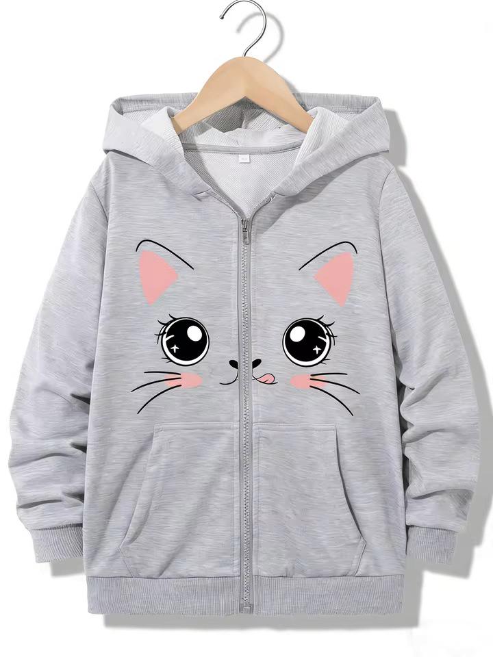 Kawaii Cat Terrier Zipper Hoodie - Casual Y2K Style for Boys & Girls