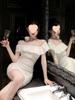 Elegant French One-Shoulder Ruffled Bodycon Dress