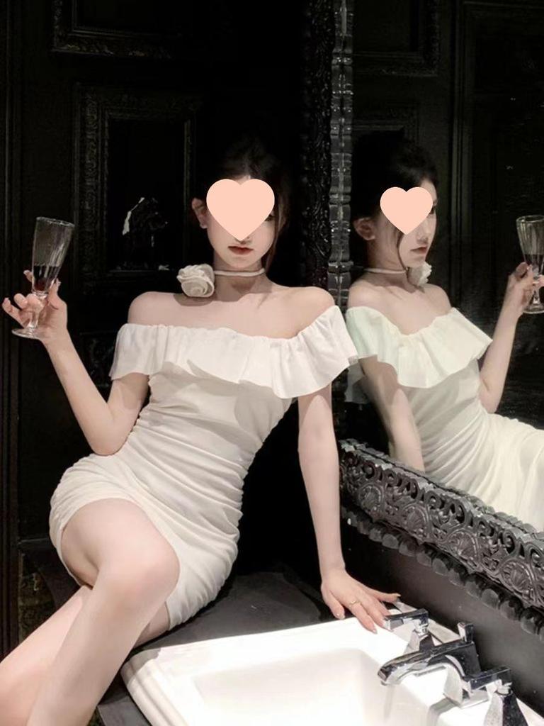 Elegant French One-Shoulder Ruffled Bodycon Dress