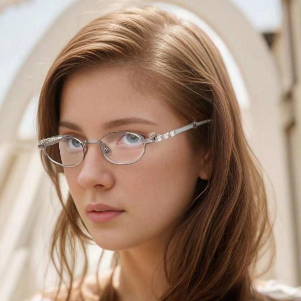 1pc Women's Metallic Oval Narrow Frame Rhinestone-Inlaid Fashion Glasses, Y2K Vintage Kawaii Plain Eyewear for Daily Styling Glasses Accessories