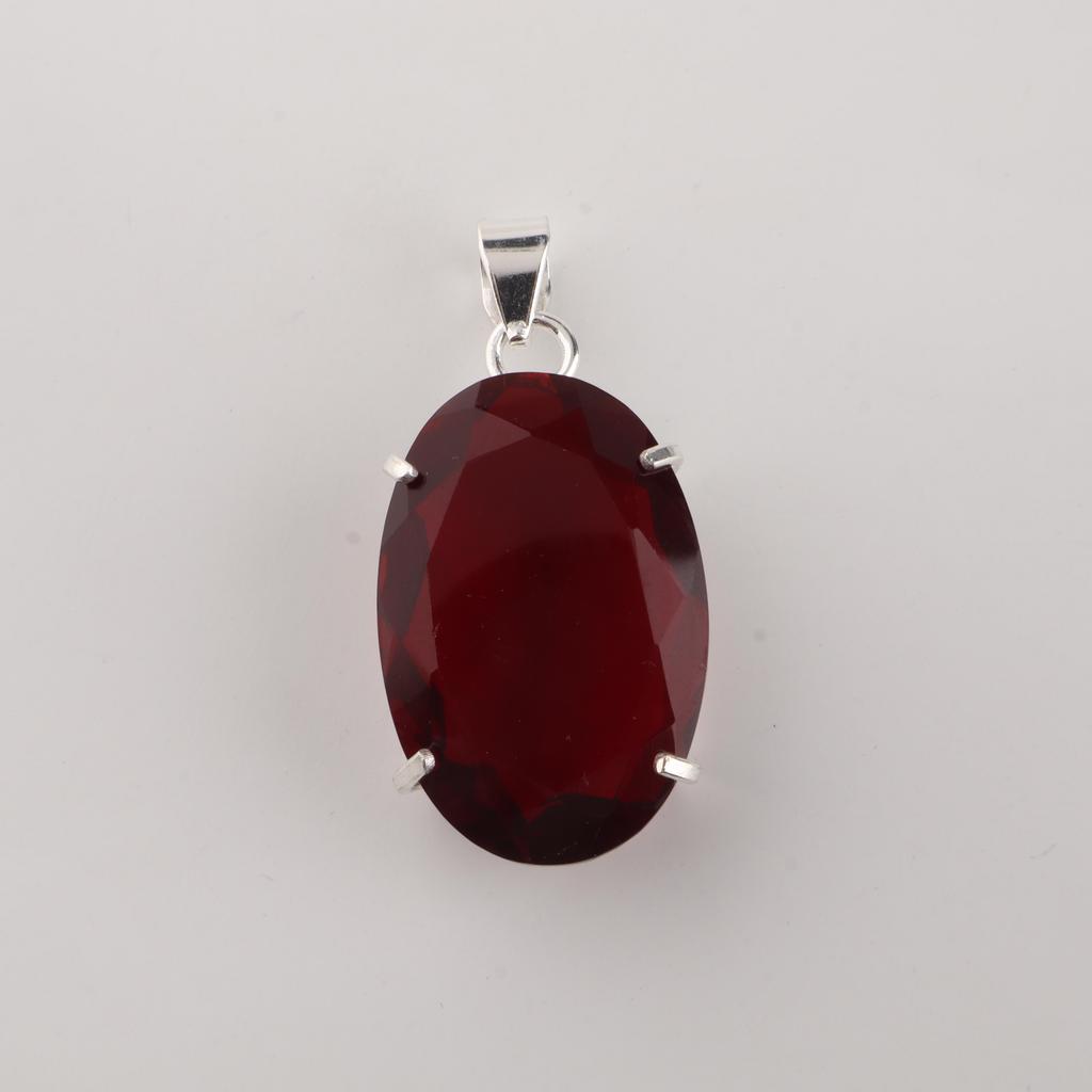 Mocambik Granat Ädelsten Silverhänge, 925 Sterling Silver Handgjort Hänge För Kvinnor, Gåva Till Henne PP-64-10