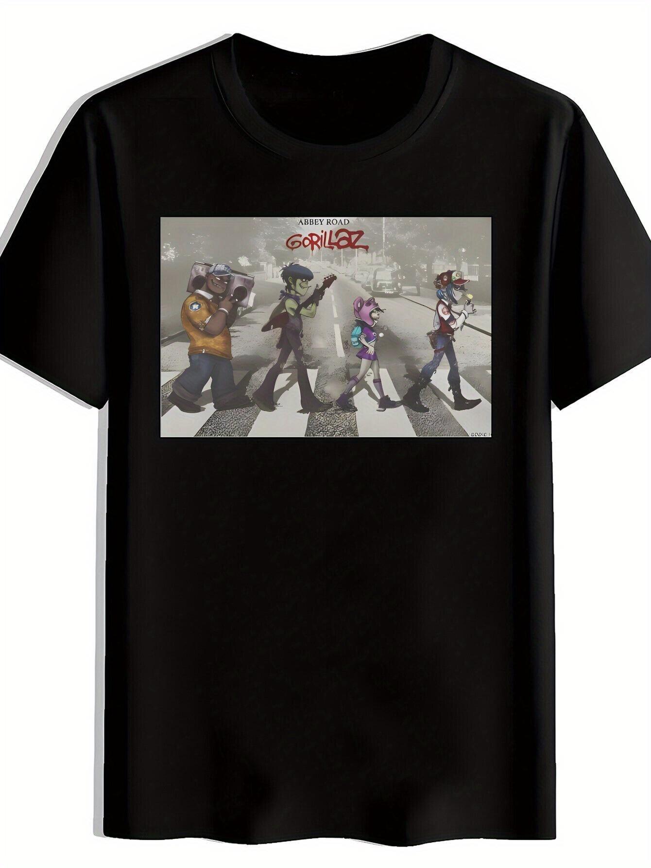 Black T-shirt with Gorillaz Band Graphic - Casual Crew Neck S