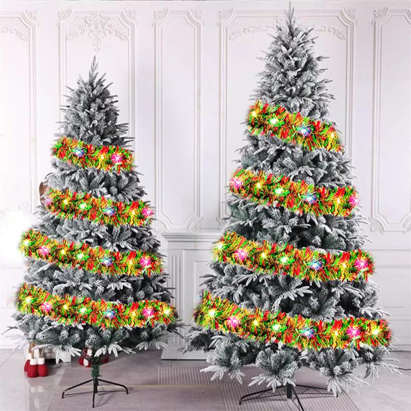 1pc 5M/16 Ft Christmas Tinsel Garland Metallic Shinny with LED Lights Tree Thick Hanging Decorations for Xmas Party Indoor Decor