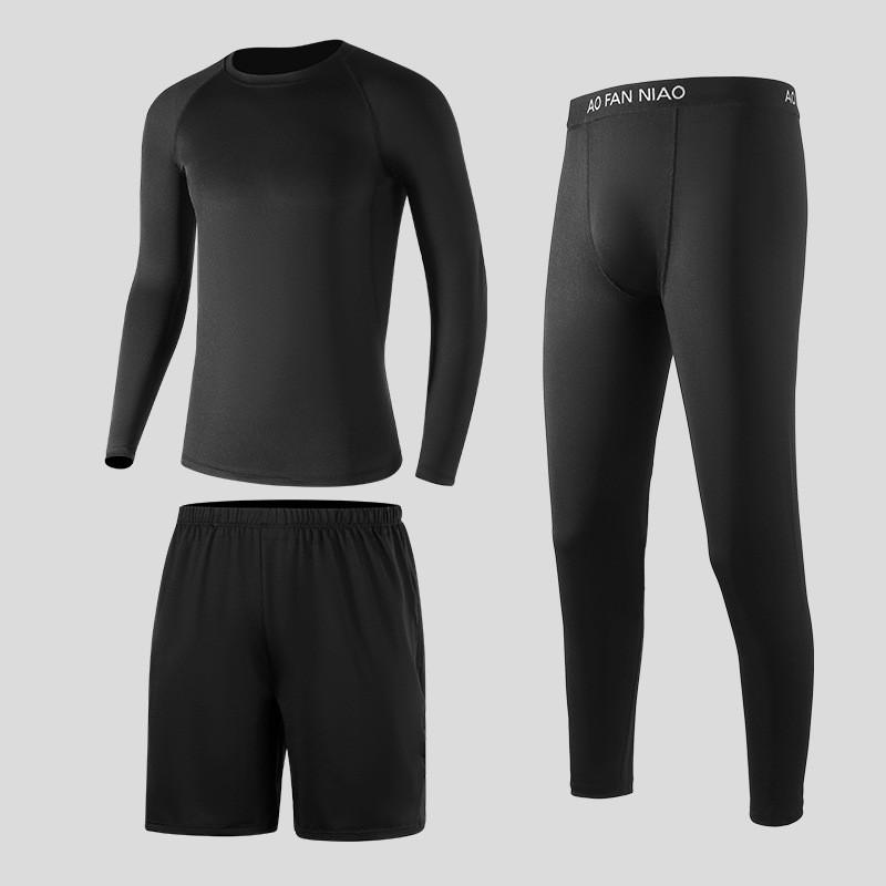 3-delige Atletische Workout Set voor Heren: Sneldrogend Top met Lange Mouwen Leggings Shorts Sportschool Hardlopen Yoga