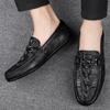 Fashion Italian Handmade Shoes Genuine Leather Black Formal Shoes Casual Loafers Men's Crocodile Pattern Fashion Check Moccasins Shoes