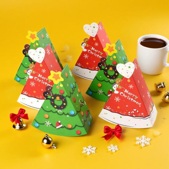 Yousheng Christmas Candy Boxes Tree Shaped Candy Packaging Box Small Paper Treat Gift Boxes for Christmas New Year Party Supplies