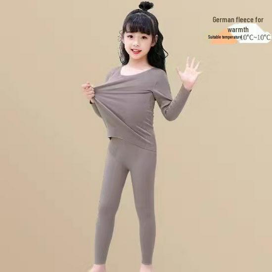 Girls' Fleece-Lined Thermal Underwear Set for Fall and Winter