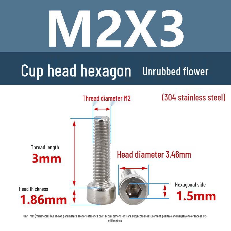 Yigu 304 Stainless Steel Socket Head Cap Screw, M2-M6 Cylindrical Head, Full Thread, Non-Knurled