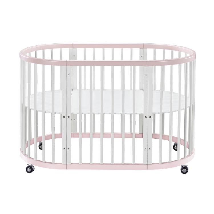 INS Bolin Multifunctional Solid Wood Round Baby Bed: Convertible Twin and Co-Sleeping.