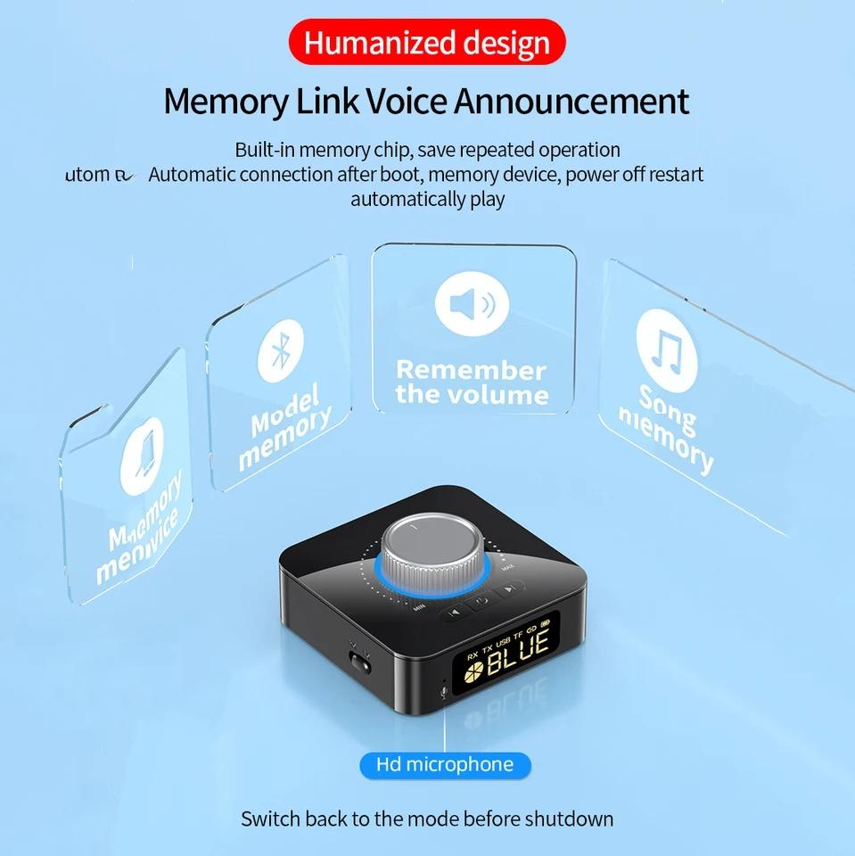 M5 LED Display Bluetooth Audio Transmitter Receiver 3.5mm AUX R/L RCA TF/U-Disk Jack Stereo Wireless Adapter IR Control With Mic