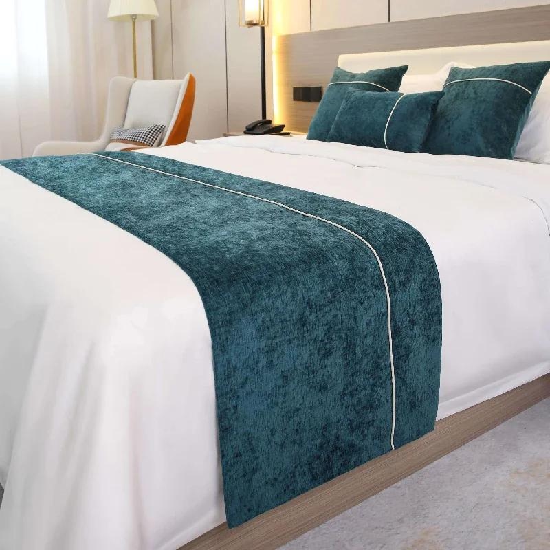 Solid color Bedspreads Bed Runner Double Layer Bed Flag Throw Bedding Single Queen King Bed Cover Towel Home Hotel Decorations