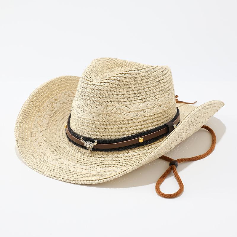 Classic Straw Western Cowboy Hat Travel Big Brim Straw Hat Men's and Women's Outdoor Fashion Top Hat