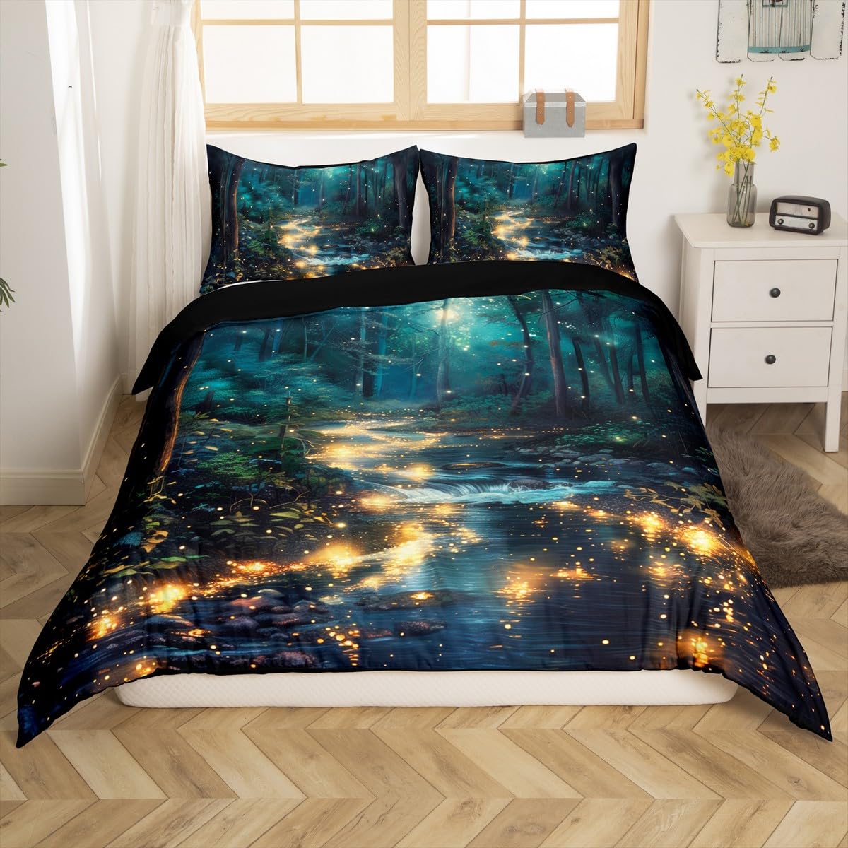 

Firefly Duvet Cover Set for Kids Boys Girls Quilt Covers Lightweight Down Bedroom Decor 2 Pillowcases 1 Duvet Cover No Comforter (135x200cm)