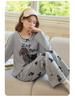 Women's Cute Cartoon Cotton Pajama Set with Chest Pad – Long Sleeve & Pants for Spring/Autumn