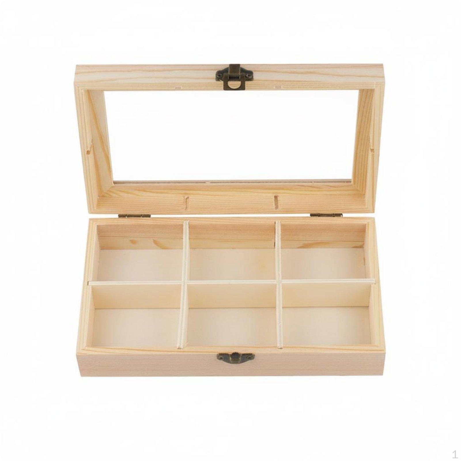 Wooden Storage Box with Clear Lid Vintage Style Latch MultiCompartment Organizer Multipurpose Use