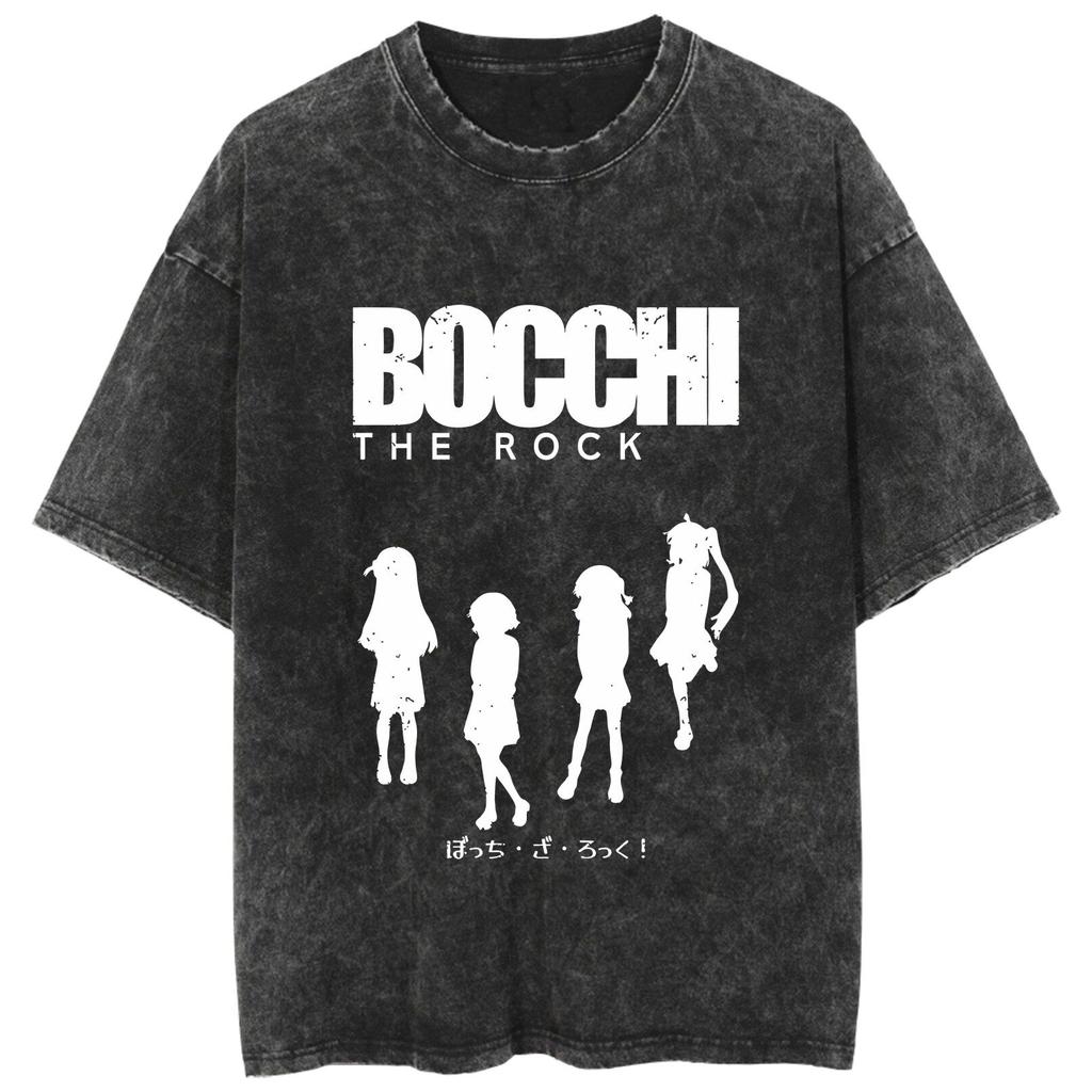 Bocchi The Rock Kessoku Band Silhouette Doublesided Vintage Washed T Shirt 2026 Summer Oversized  Graphic Tee for Men Women