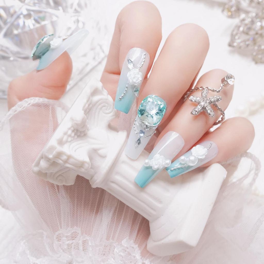 Premium Long Sparkle Handmade Faux Nails - Brightening Nail Art Stickers