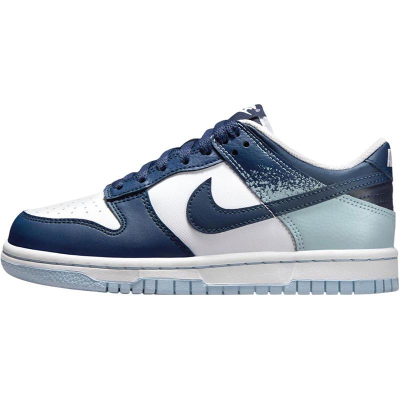 Nike Dunk Cushioning, Wear Resistant Low Top Kids' Skateboarding Shoes White/Marine Blue Sneakers IB7687-100