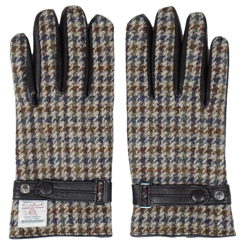 Smartphone Compatible Harris Tweed Leather Combination Brushed Case Gray Houndstooth Belt [Sleeping Sheep] Men's Gloves, Lining, 24cm, Included,