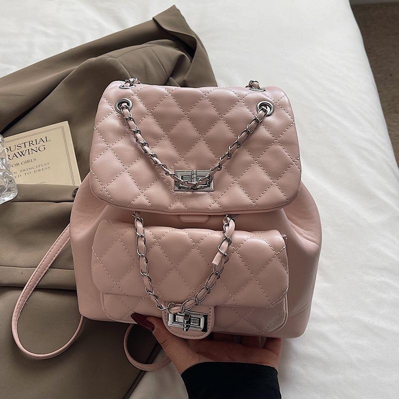 Sweet rhombus chain double shoulder small backpack gentle feeling fashion leisure commuter shoulder bag