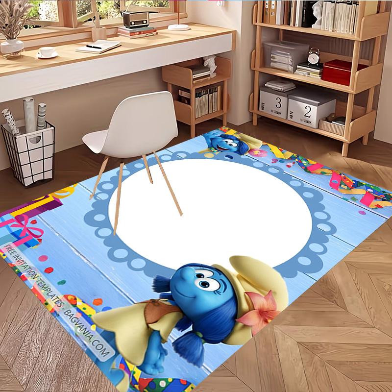 Blue Smurfs Print Rug, Washable Floor Carpet, For Entryway Dorm Laundry Room Office Study, Home Decor Birthday Christmas Gift