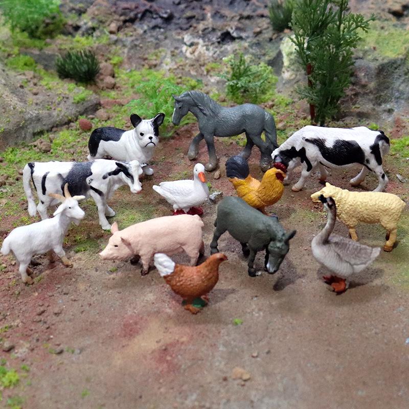 Mini Farm Animal Models Set for Educational Display – Dog, Cow, Sheep, Chicken, Duck, Goose, Pig, and Ducklings