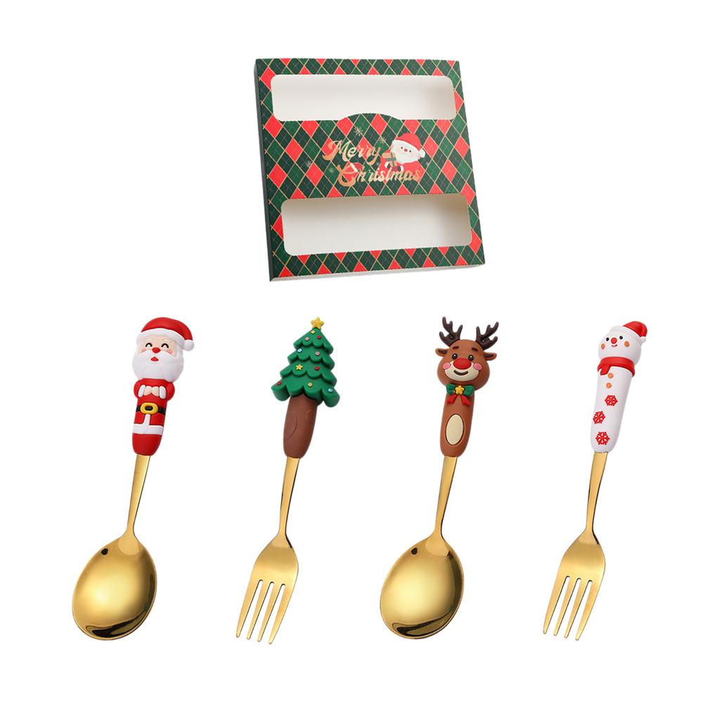 Christmas Coffee Spoons Forks Set Stainless Steel Spoon Forks Christmas Gifts for Kids Fruit Fork Coffee Spoon Dessert Spoon Set