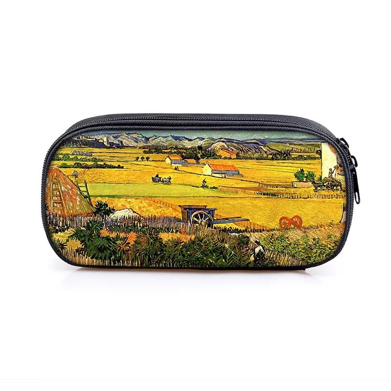Famous Oil Painting Sunflower Skeleton Cosmetic Case Pencil Bag Van Gogh Stationary Bag Boys Girls Pencil Box School Supplies