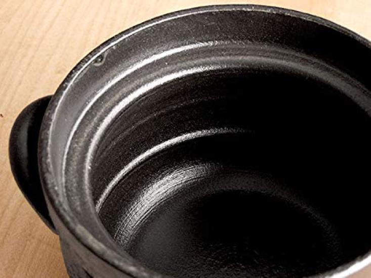 Minosarara Earthenware Pot for 2 for Direct Heat Black Glaze Line Double Made In Banko Ware Rice, Cups, Only, Pattern, Lid, Japan,