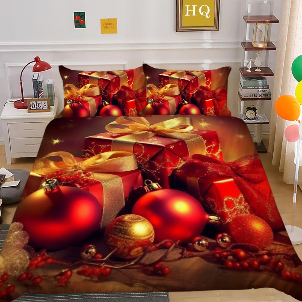 Świąteczny Nadruk Cyfrowy Druk 3D Poliestrowa Poszewka na Poduszkę Poszwa na Kołdrę Dostępny Zestaw Dwu- lub Trzyczęściowy