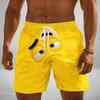 Men's Bright Yellow Print Drawstring Shorts, Spring Summer Fun Cartoon Casual Shorts, Pocket Beach Shorts