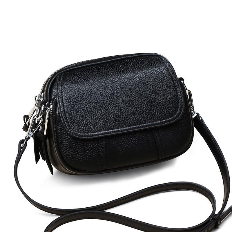 Nowa Jesienno-Zimowa Torba Damska z Prawdziwej Skóry Modna Nowa Mała Torebka Wszechstronna Torba Listonoszka na Ramię Mała Okrągła Torebka