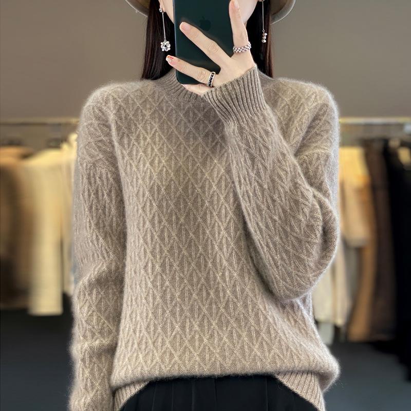 Women's Thick Knit Half-High Collar Sweater - 2024 New Autumn/Winter Collection, Versatile and Loose Fit Wool Sweater