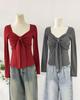Autumn/Winter 2025 French Pure Desire V-neck Lace-up Slim-fit Brushed Base Layer Top for Women