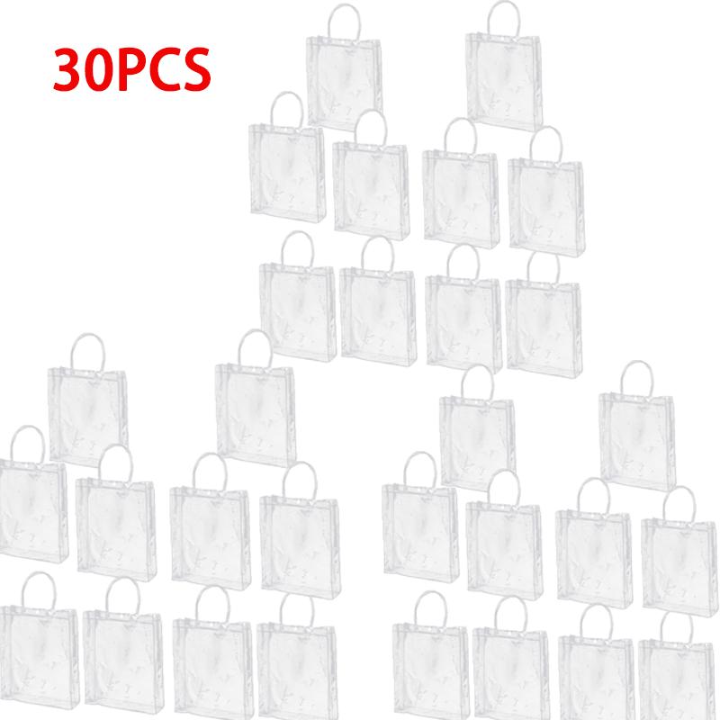 100PCS Reusable Clear PVC Plastic Tote Bag With Clear Handle Beautiful Gift Bag For Wedding Party Birthday Packaging Bags